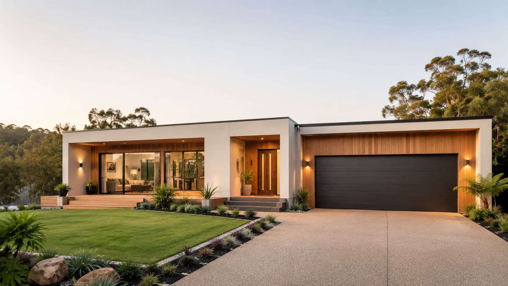 Modern-ranch-home-at-dusk